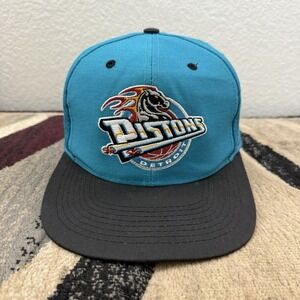 Vintage Detroit Pistons Hat Cap Snapback Black Teal Logo 7 NBA